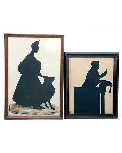 TWO SILHOUETTES OF A LADY AND PREACHER 19th 382e97