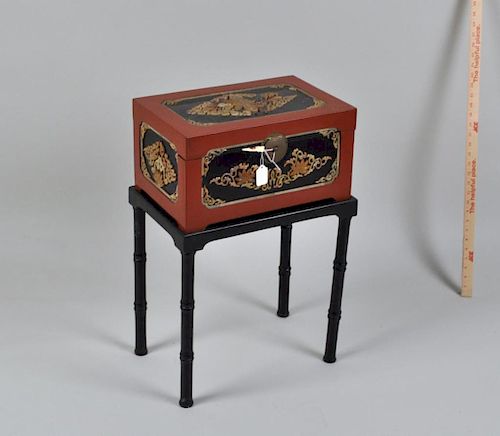 CHINESE RED LACQUER BOX STANDthe 382f1e