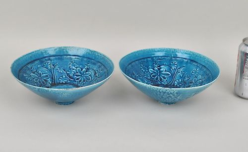 PAIR CHINESE TURQUOISE GLAZE CONICAL
