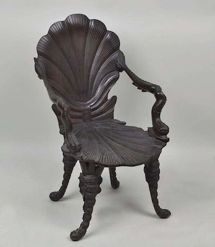 VENETIAN CARVED WOOD GROTTO ARMCHAIRwith 382f29