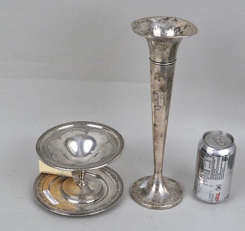 3 STERLING ITEMS, TAZZA, UNDERPLATE,