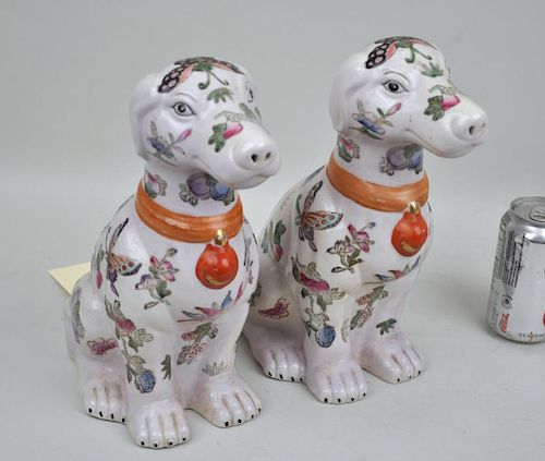 PAIR ASIAN PORCELAIN SEATED DOGSsigned