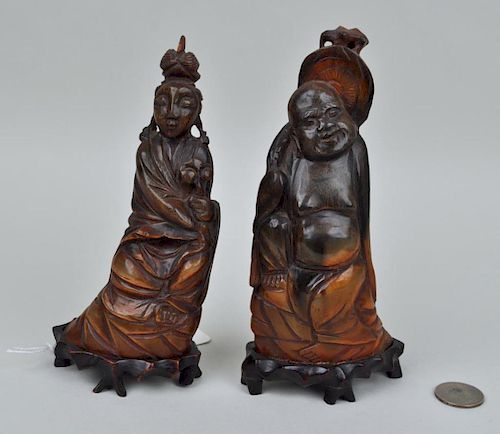 TWO CHINESE CARVED HORN FIGURES/STANDSHotei