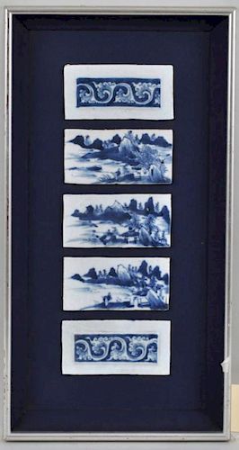 FRAMED GROUP FIVE CHINESE B W PORCELAIN 383005