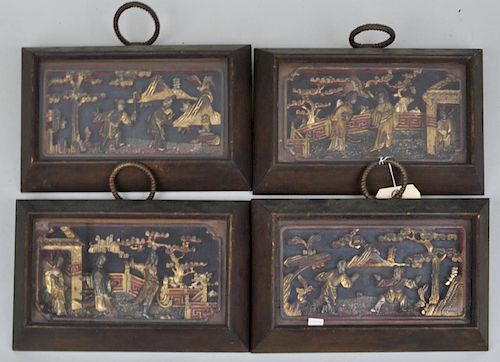 SET FOUR FRAMED CHINESE CARVED GILT 38300d