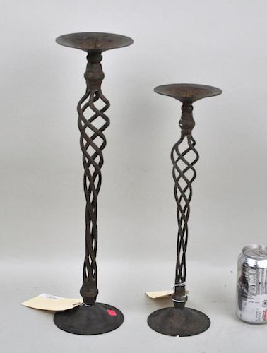 PAIR THAI BRASS TWIST CANDLESTICKSLargest: