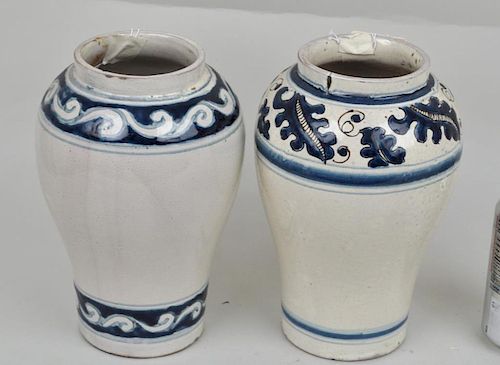 TWO SIMILAR MAJOLICA B/W JARS9"