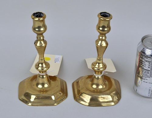 PAIR EARLY ENGLISH QUEEN ANNE BRASS 3830bd