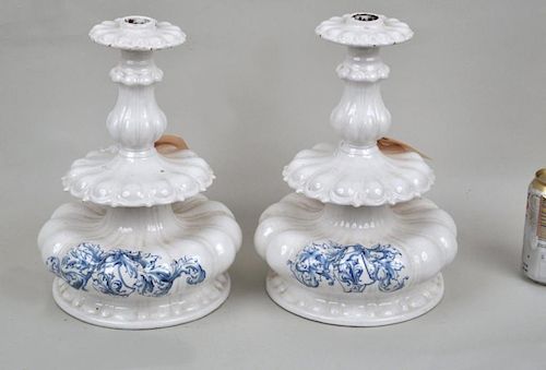 PAIR DELFT BAROQUE STYLE CANDLESTICKSwith 3830ca