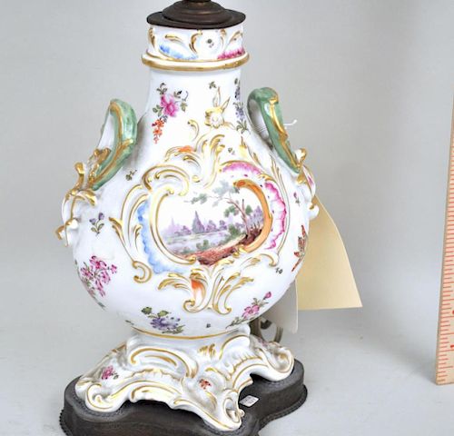 PARIS PORCELAIN URN LAMPwith gilt wear,