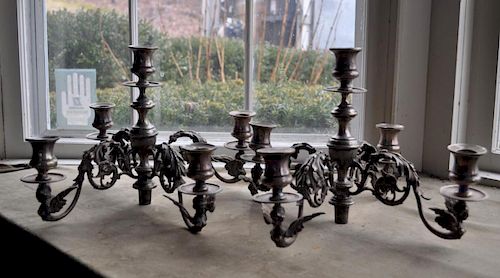 PAIR OLD SHEFFIELD FIVE LIGHT CANDELABRA 383136