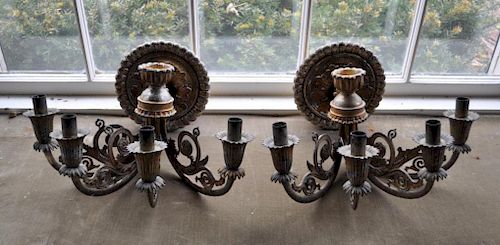 PAIR WOOD GILT METAL FOUR LIGHT 383132