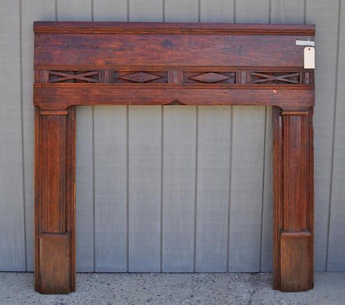 CARVED STAINED PINE FIREPLACE 383159