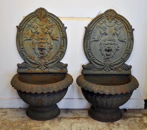 PAIR CAST IRON FOUNTAINS PLANTERS 383195