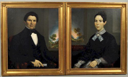 PAIR AMERICAN FOLK ART PORTRAITSdepicting