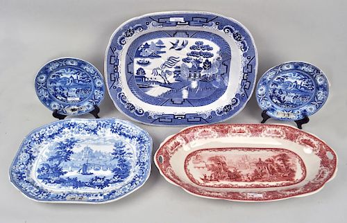 THREE ENGLISH STAFFORDSHIRE PLATTERS,