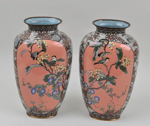 PAIR LARGE JAPANESE CLOISONNE VASESwith 38327c