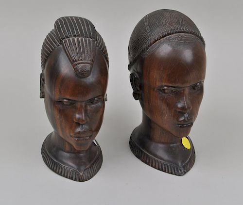 PAIR AFRICAN CARVED HARDWOOD BUSTSdepicting 38327e