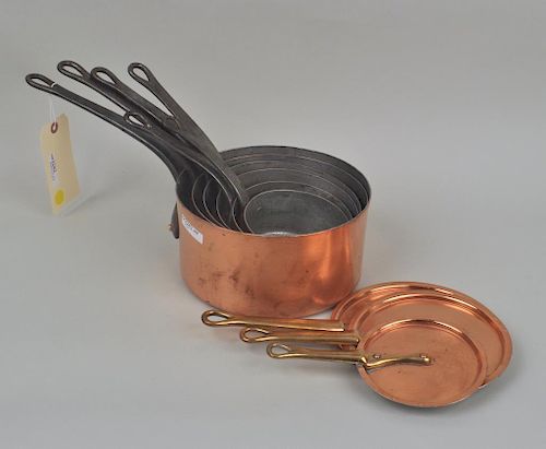 GROUP SIX GRADUATED COPPER POTS  3832d0