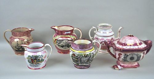 FOUR SUNDERLAND LUSTRE JUGS TUREEN 3832d3