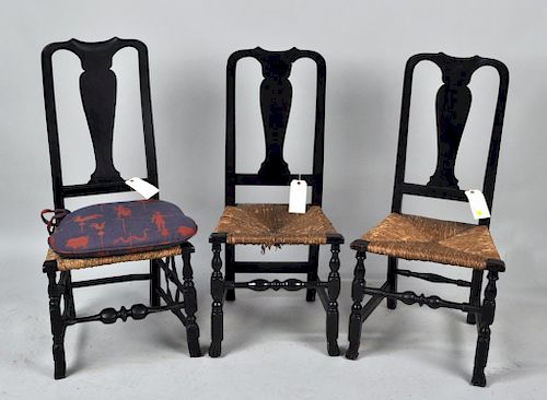 THREE PAINTED QUEEN ANNE RUSH SEAT