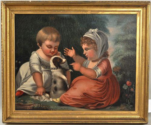 FOLK ART O P PORTRAIT OF TWO CHILDREN 38331e