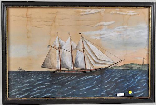 FOLK ART WATERCOLOR OF A SCHOONERwith 383329