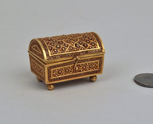 18K GOLD MINIATURE FILIGREE CASKET 38337b