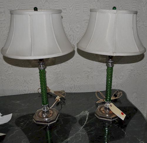 PAIR TWISTED GLASS/SILVER CANDLESTICKS,