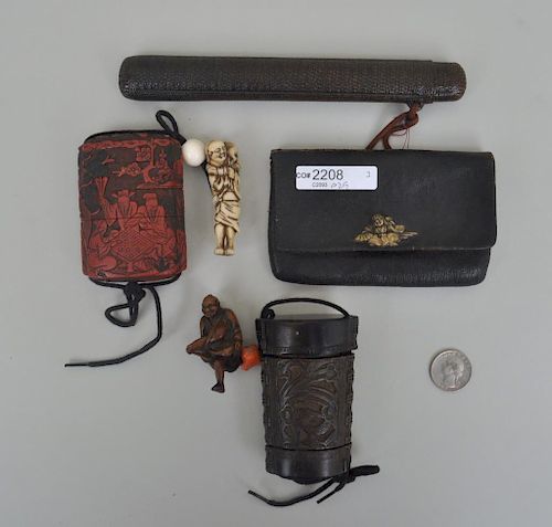 TWO JAPANESE INRO AND PIPE CASE 3833f4