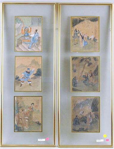 PAIR FRAMED CHINESE PAINTED PANELSpigments 3833fb