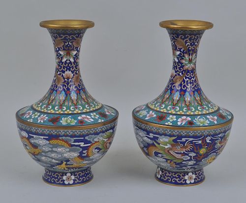 PAIR CHINESE GILDED CLOISONNE FLORAL 383416