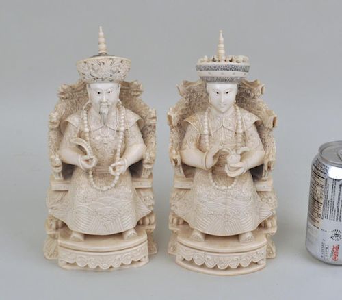 PAIR CARVED CHINESE EMPEROR EMPRESS 383419