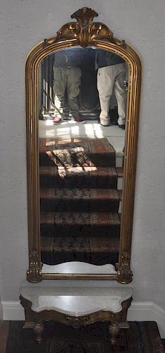 VICTORIAN CARVED/GILT PIER MIRROR/MARBLE