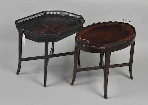 TWO ANTIQUE TRAY TABLES ON STANDSone 38347f