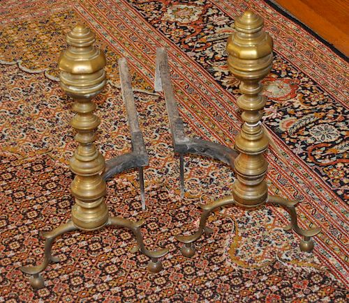 PAIR PERIOD FEDERAL BRASS ANDIRONSwith 383489