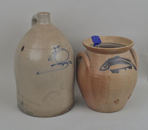 TWO DECORATED STONEWARE ITEMScomprising 3834cb