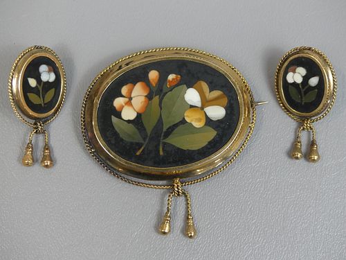 PIETRA DURA GOLD JEWELRY SUITEAntique 3834fe