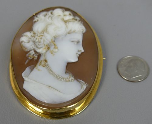 LARGE GOLD SHELL CAMEO BROOCHLarge 3834ff