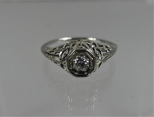 ART DECO DIAMOND WHITE GOLD RING14K 383523