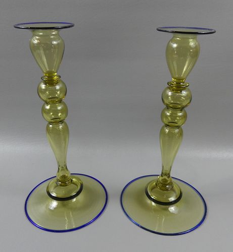 STEUBEN LARGE 2 COLOR CANDLESTICKSPair 383537