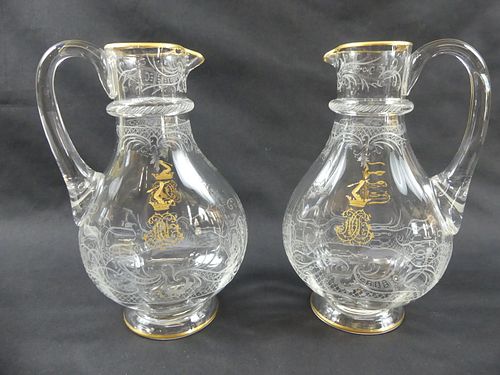 PAIR BACCARAT ETCHED GILT JUGSPair 383539