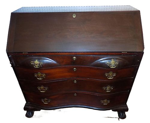 PERIOD CONN. OXBOW MAHOGANY DESKCirca