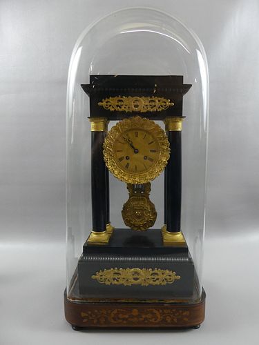 FRENCH PORTICO CLOCK UNDER DOMEAntique 383586