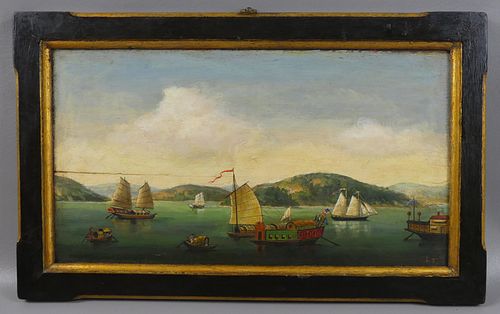 CHINESE EXPORT PAINTING - SHIPS