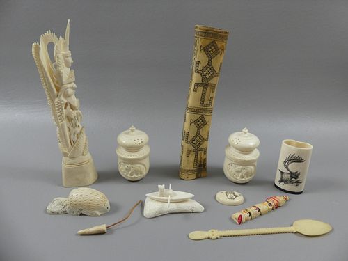 LOT 10 CARVED BONE INUIT ITEMS 38359f