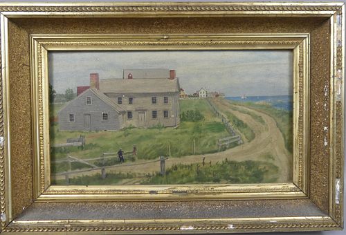 ANTIQUE CLIFF ROAD NANTUCKET PAINTING19th 3835aa