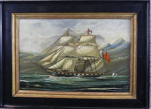 PAINTING OF BRITISH SHIP SIGNED