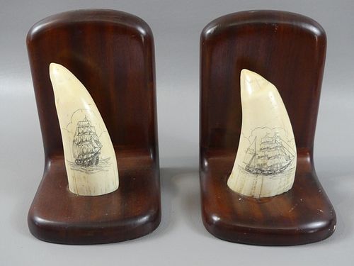 PAIR WHALE TOOTH BOOKENDSPair of 3835e2