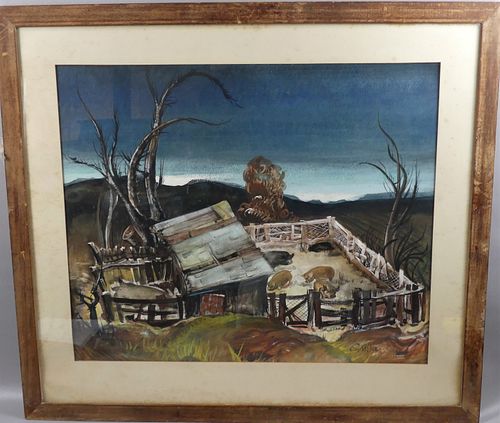 PERCY ALBEE PAINTING OF PIGSOld 3835ec